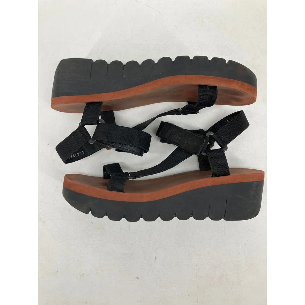 Fly London Platform Sandals Womens 40 Black Rust Excellent Chunky Wedge Strappy
